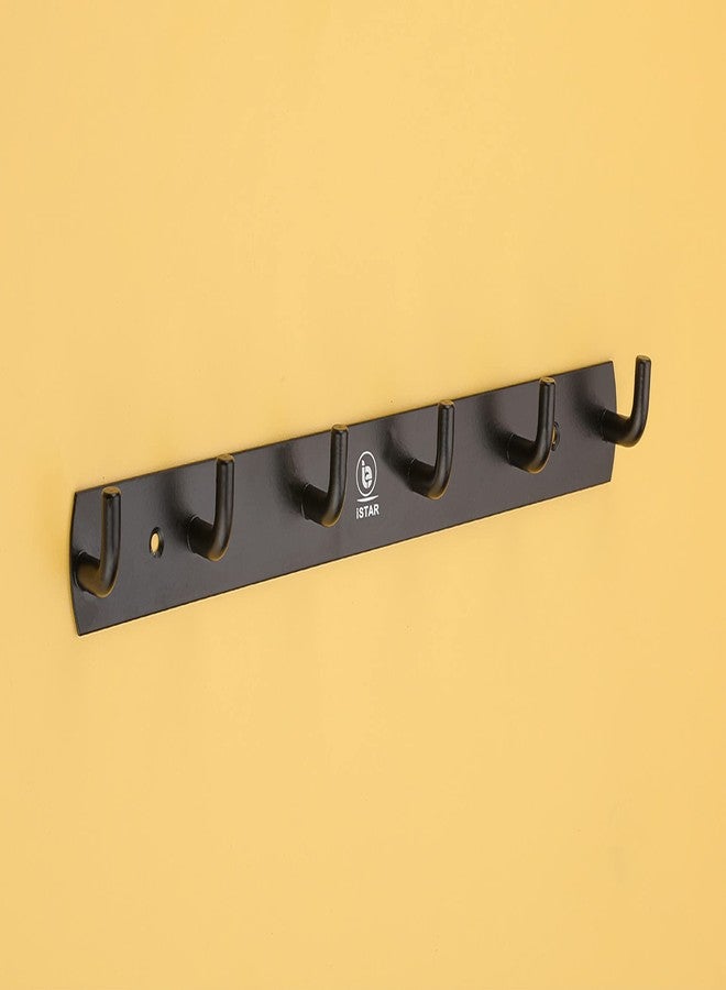 iSTAR Stainless Steel 6 Hook Rail with L-Shape Hooks for Walls of Bathroom/Kitchen-Hook Rail Bar for Clothes/Towel/Keys-Pack of 2 (6 Hooks,Black) - Image 2